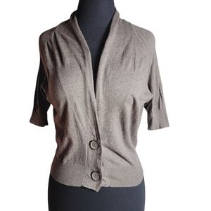 In Stitches tan heather cotton short sleeve cardigan eweater medium button front